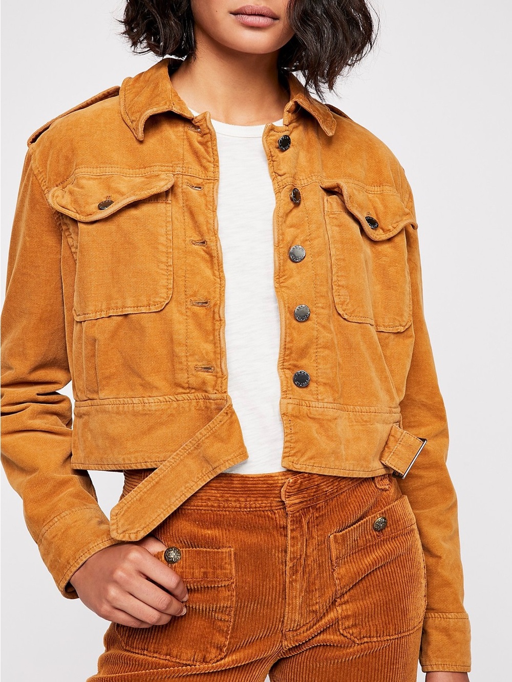 Free People Everlyn Corduroy Crop Jacket Large ‘Marygold’ ASO Santa Clarita Diet - Picture 2 of 13